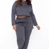 Curvy Sense Plus Size Crop Hoodie & Jogger Set - Charcoal