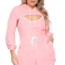 Curvy Sense New Arrivals Plus Size Emma 2 Piece Romper Set - Coral