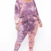 Curvy Sense Plus Size Jolene Tie Dye Lounge Pant Set - Eggplant