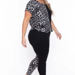 Curvy Sense Plus Size Kady Leopard Matching Set- Gray Sets 9 Curvy Sense Plus Size Kady Leopard Matching Set- Gray Sets