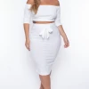 Curvy Sense Matching Sets Plus Size Off The Shoulder Matching Set - Ivory