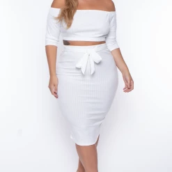 Curvy Sense Matching Sets Plus Size Off The Shoulder Matching Set - Ivory