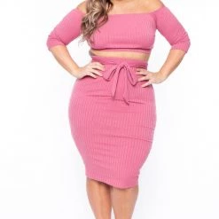 Curvy Sense Matching Sets Plus Size Off The Shoulder Matching Set - Mauve