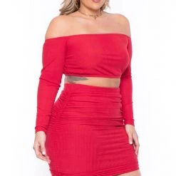 Curvy Sense Sets Plus Size Tiffany Matching Skirt Set- Red