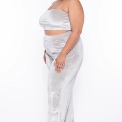Curvy Sense Plus Size Eloise Velour Bandeau & Pant Set - Stone