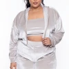 Curvy Sense Plus Size Yvonne Velour Hoodie Jacket - Stone Sale