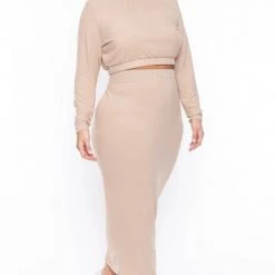 Curvy Sense Plus Size Emilia Matching Skirt Set- Taupe