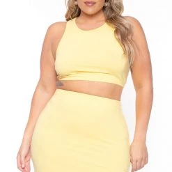 Curvy Sense Plus Size Candace Tank And Skirt Matching Set - Yellow