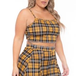 Curvy Sense New Arrivals Plus Size Cher Matching Skirt Set - Yellow