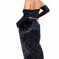 Curvy Sense Plus Size Amara Velour Ruched Matching Set - Black Matching Sets