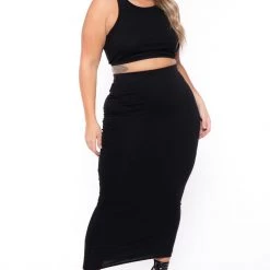 Curvy Sense Plus Size Candace Tank And Skirt Matching Set - Black New Arrivals