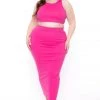 Curvy Sense Plus Size Candace Tank And Skirt Matching Set - Hot Pink