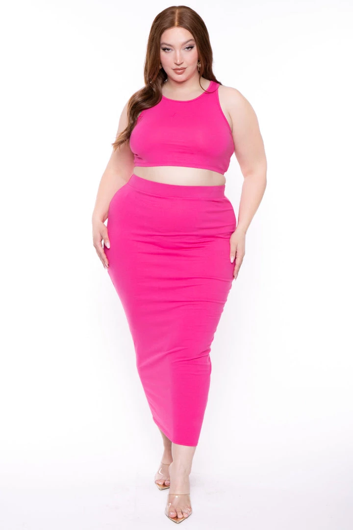 Curvy Sense Plus Size Candace Tank And Skirt Matching Set - Hot Pink 3 Curvy Sense Plus Size Candace Tank And Skirt Matching Set - Hot Pink