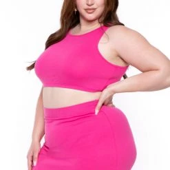 Curvy Sense Plus Size Candace Tank And Skirt Matching Set - Hot Pink