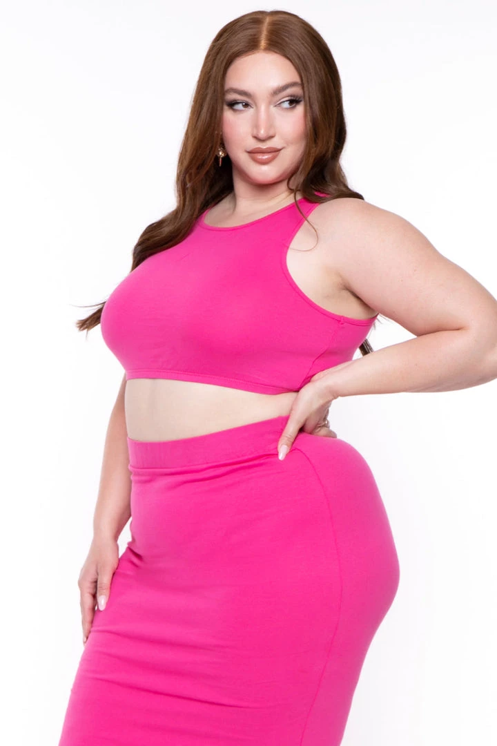 Curvy Sense Plus Size Candace Tank And Skirt Matching Set - Hot Pink 4 Curvy Sense Plus Size Candace Tank And Skirt Matching Set - Hot Pink