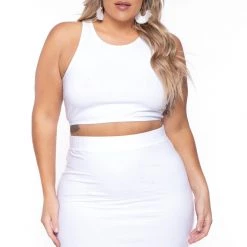 Curvy Sense Plus Size Candace Tank And Skirt Matching Set - White New Arrivals