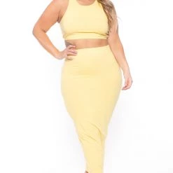 Curvy Sense Plus Size Candace Tank And Skirt Matching Set - Yellow