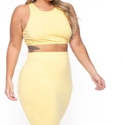 Curvy Sense Plus Size Candace Tank And Skirt Matching Set - Yellow
