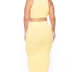 Curvy Sense Plus Size Candace Tank And Skirt Matching Set - Yellow