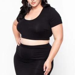 Curvy Sense Little Black Styles Plus Size Carmen Top & Skirt Matching Set - Black