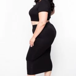 Curvy Sense Little Black Styles Plus Size Carmen Top & Skirt Matching Set - Black 9 Curvy Sense Little Black Styles Plus Size Carmen Top & Skirt Matching Set - Black