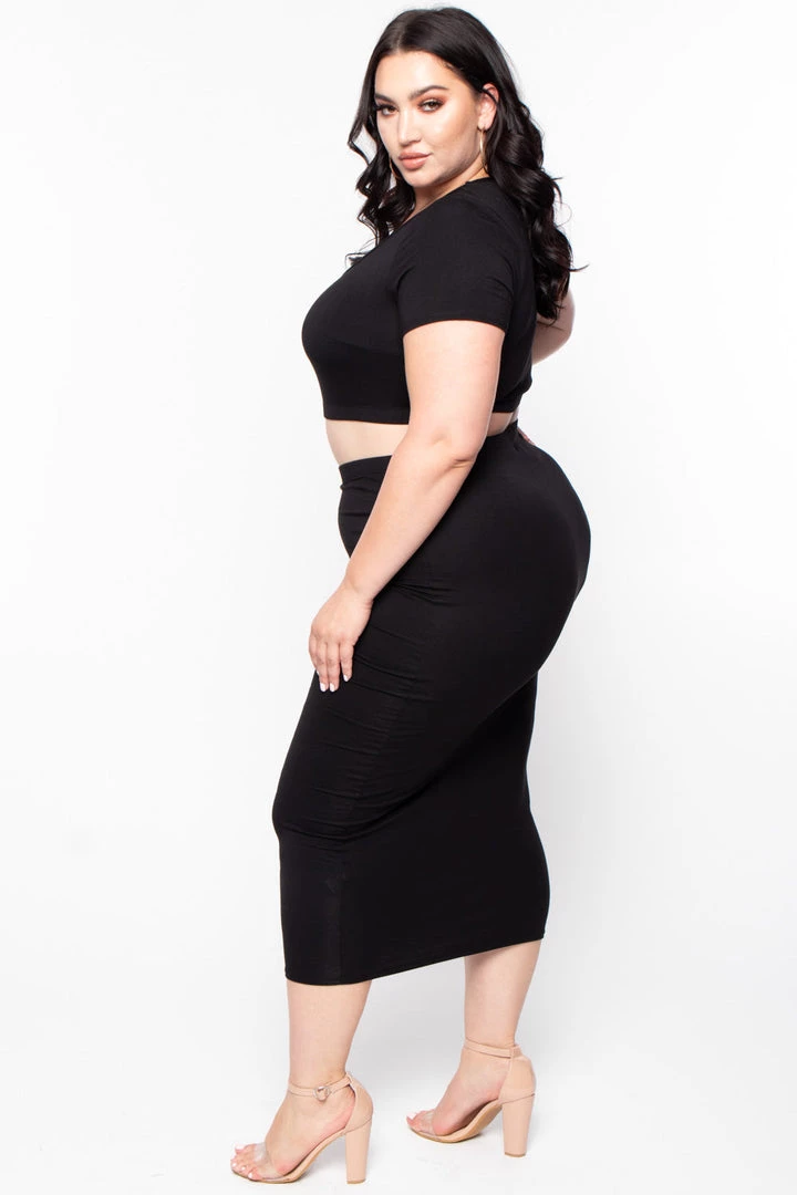 Curvy Sense Little Black Styles Plus Size Carmen Top & Skirt Matching Set - Black 6 Curvy Sense Little Black Styles Plus Size Carmen Top & Skirt Matching Set - Black