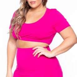 Curvy Sense Matching Sets Plus Size Carmen Top & Skirt Matching Set - Fuchsia