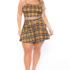Curvy Sense New Arrivals Plus Size Cher Matching Skirt Set - Yellow