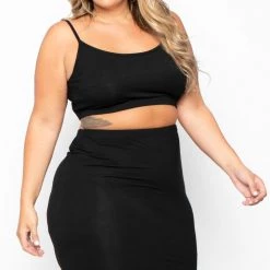 Curvy Sense Plus Size Connie Crop Top & Skirt Set - Black