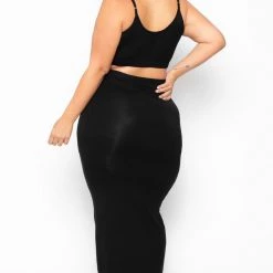 Curvy Sense Plus Size Connie Crop Top & Skirt Set - Black
