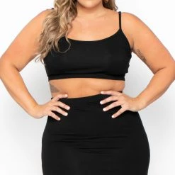 Curvy Sense Plus Size Connie Crop Top & Skirt Set - Black