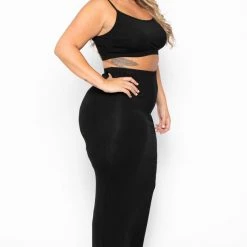 Curvy Sense Plus Size Connie Crop Top & Skirt Set - Black