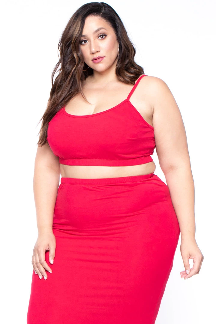 Curvy Sense Plus Size Connie Crop Top & Skirt Set - Red 4 Curvy Sense Plus Size Connie Crop Top & Skirt Set - Red