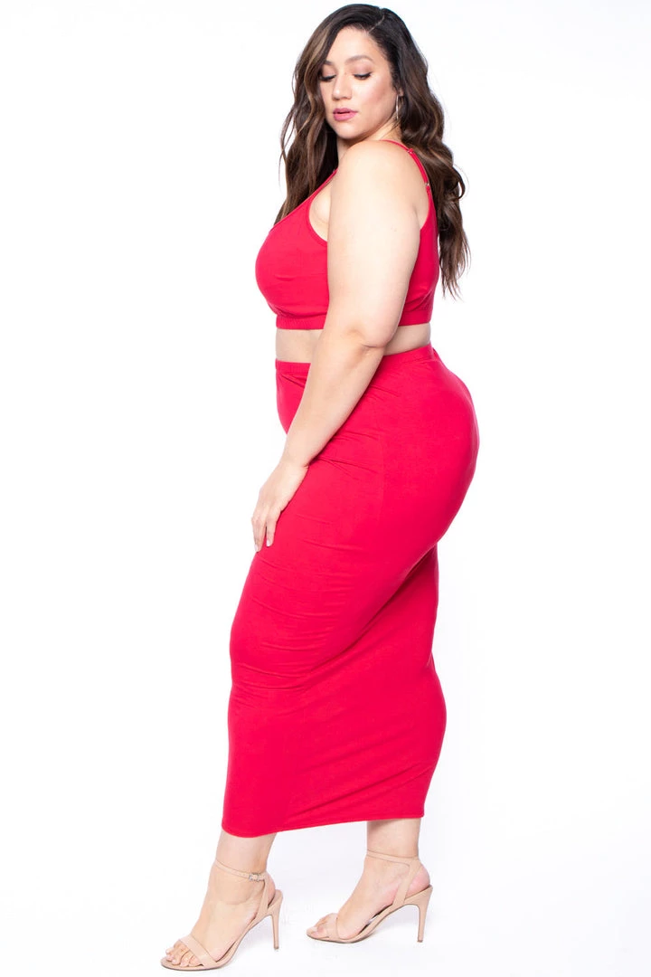 Curvy Sense Plus Size Connie Crop Top & Skirt Set - Red 5 Curvy Sense Plus Size Connie Crop Top & Skirt Set - Red