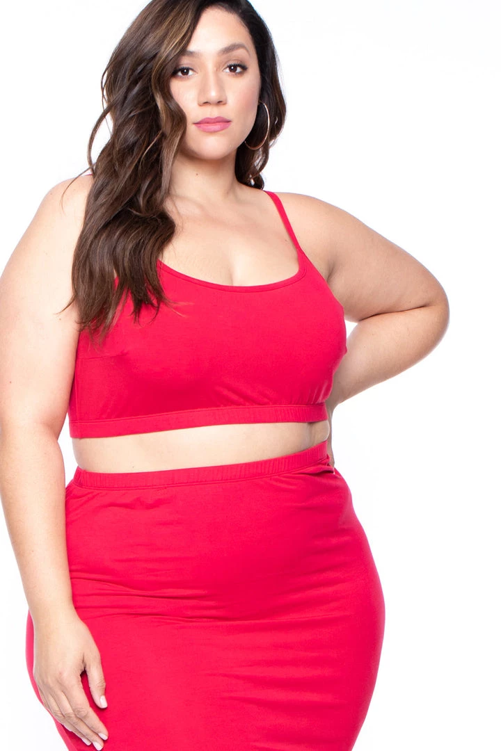 Curvy Sense Plus Size Connie Crop Top & Skirt Set - Red 7 Curvy Sense Plus Size Connie Crop Top & Skirt Set - Red