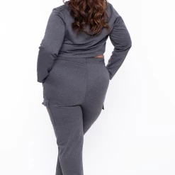 Curvy Sense Plus Size Crop Hoodie & Jogger Set - Charcoal