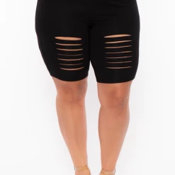Curvy Sense Matching Sets Plus Size Destroyed Crop And Biker Short Set - Black 10 Curvy Sense Matching Sets Plus Size Destroyed Crop And Biker Short Set - Black