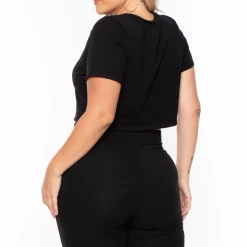 Curvy Sense Matching Sets Plus Size Destroyed Crop And Biker Short Set - Black 11 Curvy Sense Matching Sets Plus Size Destroyed Crop And Biker Short Set - Black