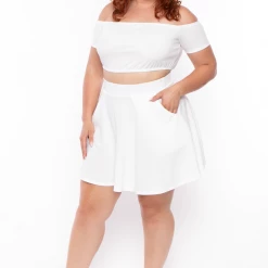 Curvy Sense Plus Size Dioceline Off Shoulder Crop Top & Skirt Set - Ivory 9 Curvy Sense Plus Size Dioceline Off Shoulder Crop Top & Skirt Set - Ivory