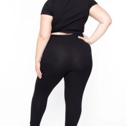 Curvy Sense Plus Size Distressed Legging & Crop Top Set - Black Back In Stock