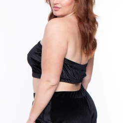 Curvy Sense Plus Size Eloise Velour Bandeau & Pant Set - Black Matching Sets
