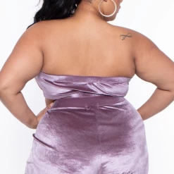 Curvy Sense Plus Size Eloise Velour Bandeau & Pant Set - Mauve 14 Curvy Sense Plus Size Eloise Velour Bandeau & Pant Set - Mauve