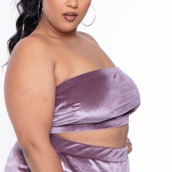 Curvy Sense Plus Size Eloise Velour Bandeau & Pant Set - Mauve 17 Curvy Sense Plus Size Eloise Velour Bandeau & Pant Set - Mauve