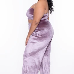 Curvy Sense Plus Size Eloise Velour Bandeau & Pant Set - Mauve 15 Curvy Sense Plus Size Eloise Velour Bandeau & Pant Set - Mauve