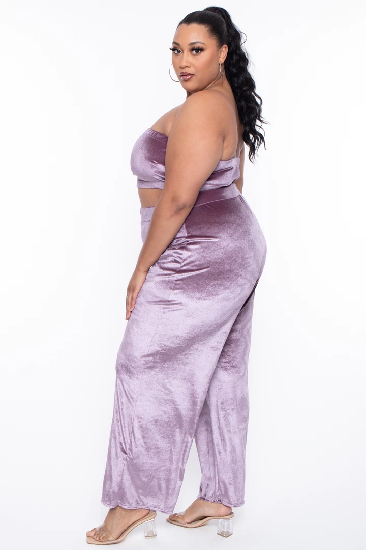 Curvy Sense Plus Size Eloise Velour Bandeau & Pant Set - Mauve 5 Curvy Sense Plus Size Eloise Velour Bandeau & Pant Set - Mauve