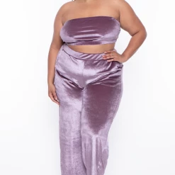 Curvy Sense Plus Size Eloise Velour Bandeau & Pant Set - Mauve