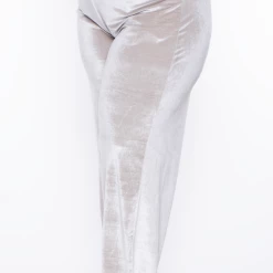 Curvy Sense Plus Size Eloise Velour Bandeau & Pant Set - Stone