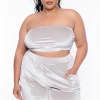 Curvy Sense Plus Size Eloise Velour Bandeau & Pant Set - Stone