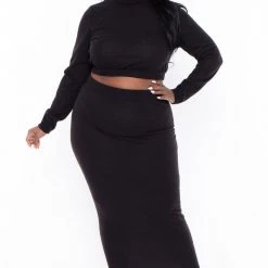 Curvy Sense Plus Size Emilia Matching Skirt Set- Black Sets