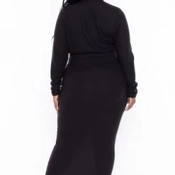 Curvy Sense Plus Size Emilia Matching Skirt Set- Black Sets